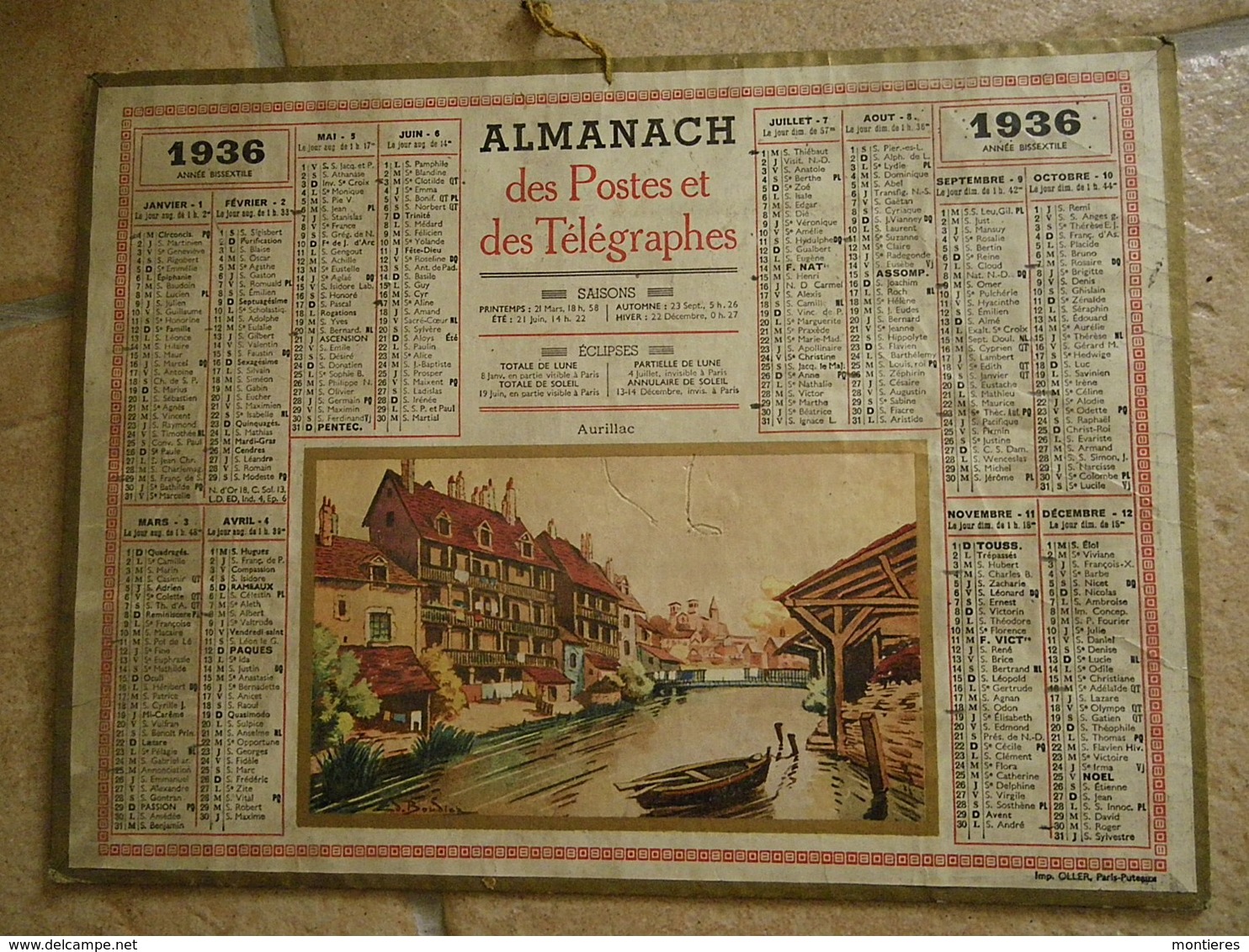 CALENDRIER PTT 1936 ALMANACH Des Postes Et Télégraphes - Départ. De La Seine - Illustration : Aurillac - Grossformat : 1921-40