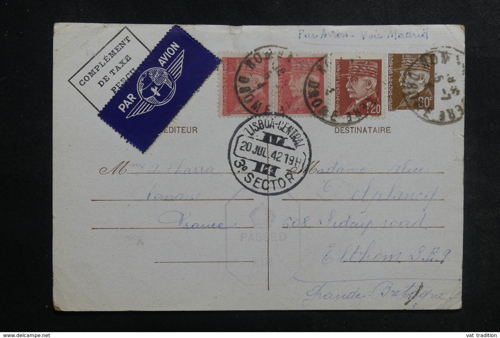 FRANCE - Entier Postal + Compléments De Romans Pour Le Royaume Uni Par Avion Via Lisbonne En 1942 Avec Censure - L 42216 - Standard Postcards & Stamped On Demand (before 1995)