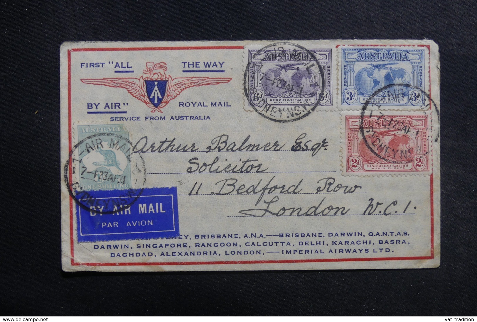 AUSTRALIE - Enveloppe 1er Vol Sydney / Londres En 1931, Affranchissement Plaisant - L 42223 - Storia Postale