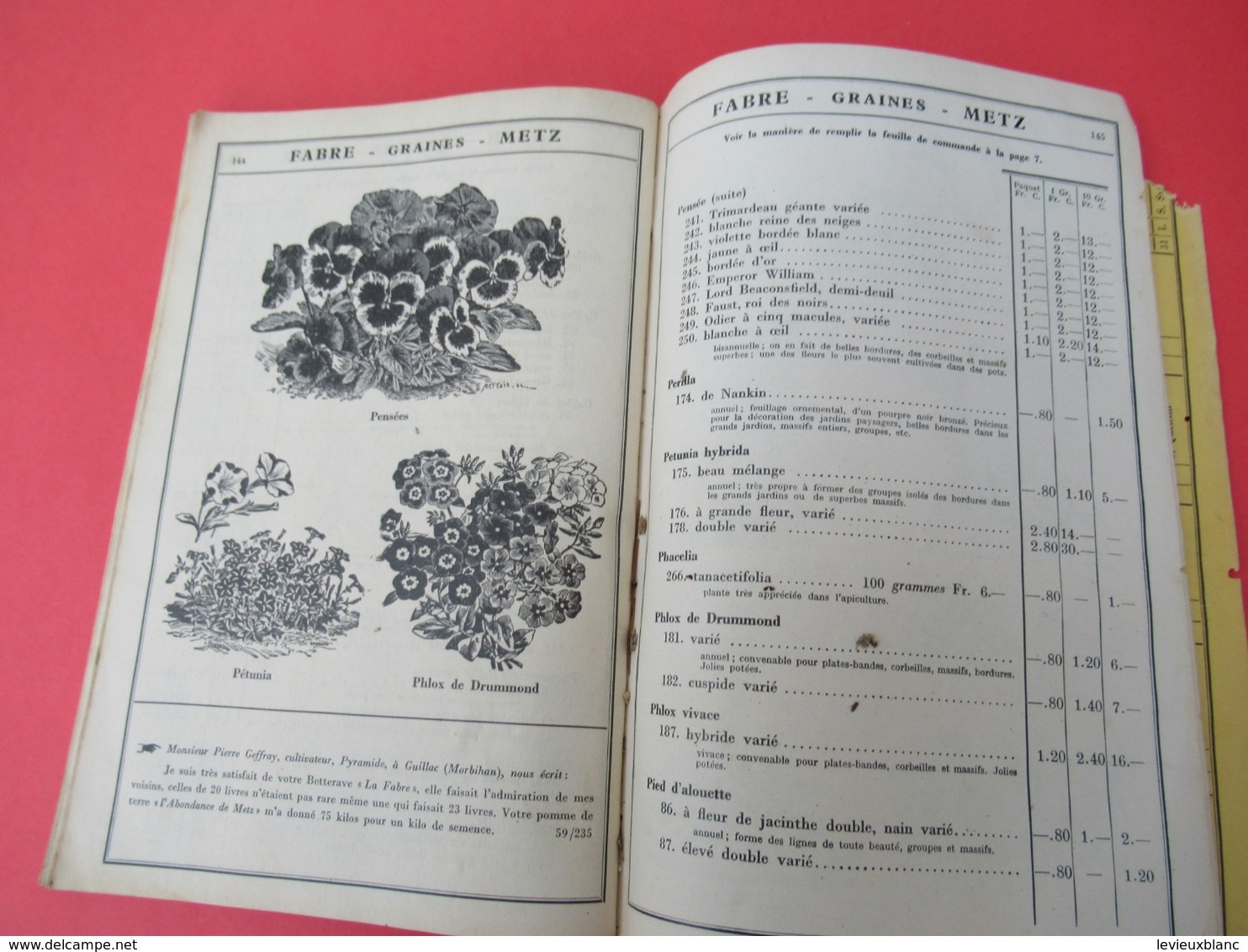 Catalogue Général/ FABRE/ Grainetier/Rue Mazelle/  METZ/ Moselle// 1934                             CAT250 - Garden