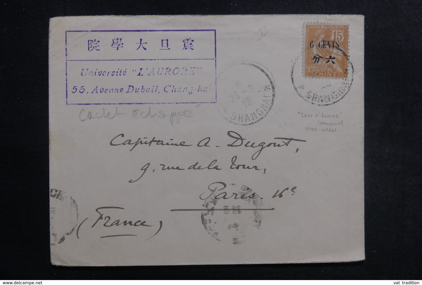 CHINE - Enveloppe De Shangaï Pour Paris En 1929, Affranchissement Plaisant Mouchon Surchargé - L 42228 - Briefe U. Dokumente