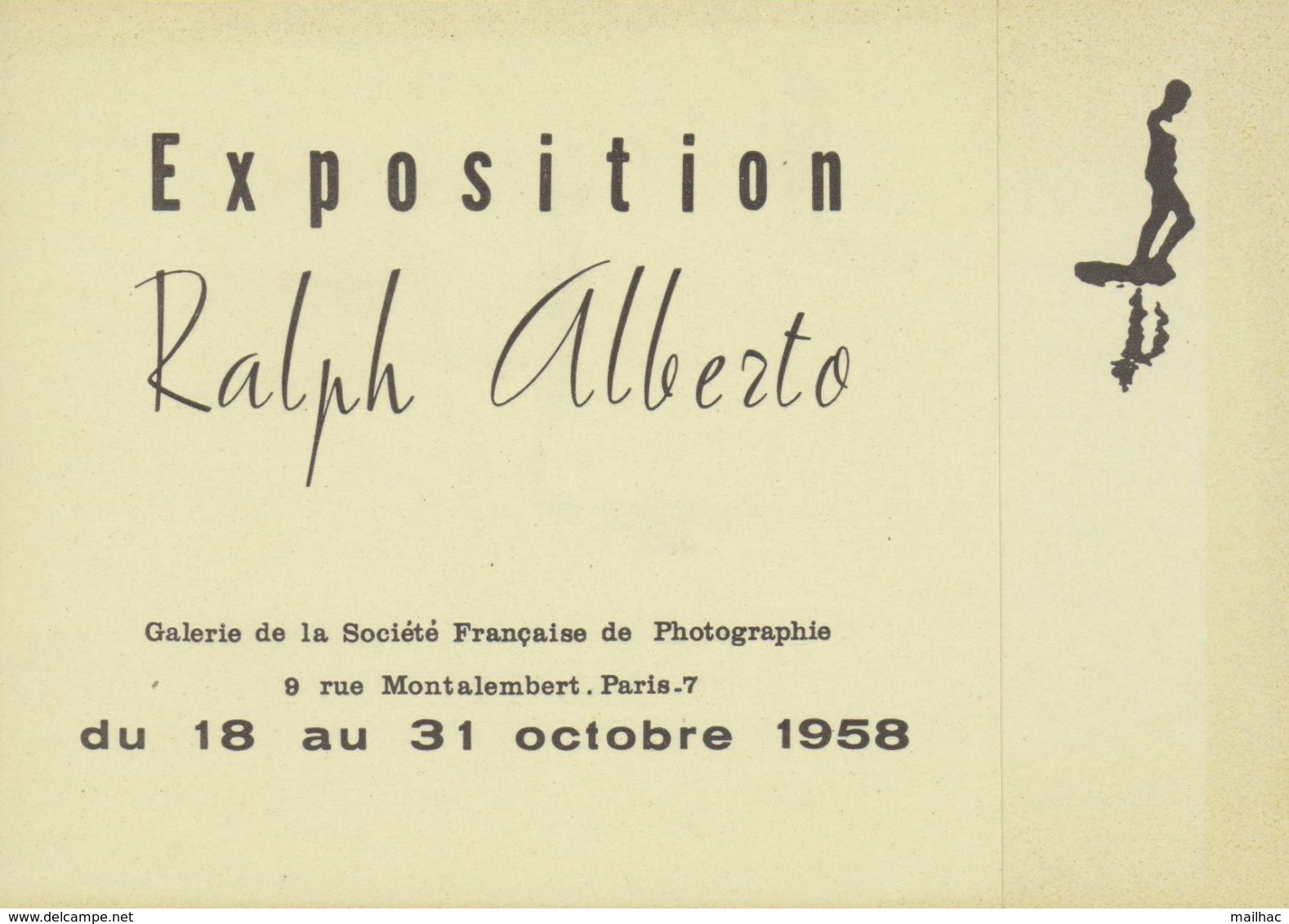 Carte D'invitation - Exposition Ralph ALBERTO - 21 Oct. 1958 - Paris 7ème - Rue Montalembert - Autres & Non Classés