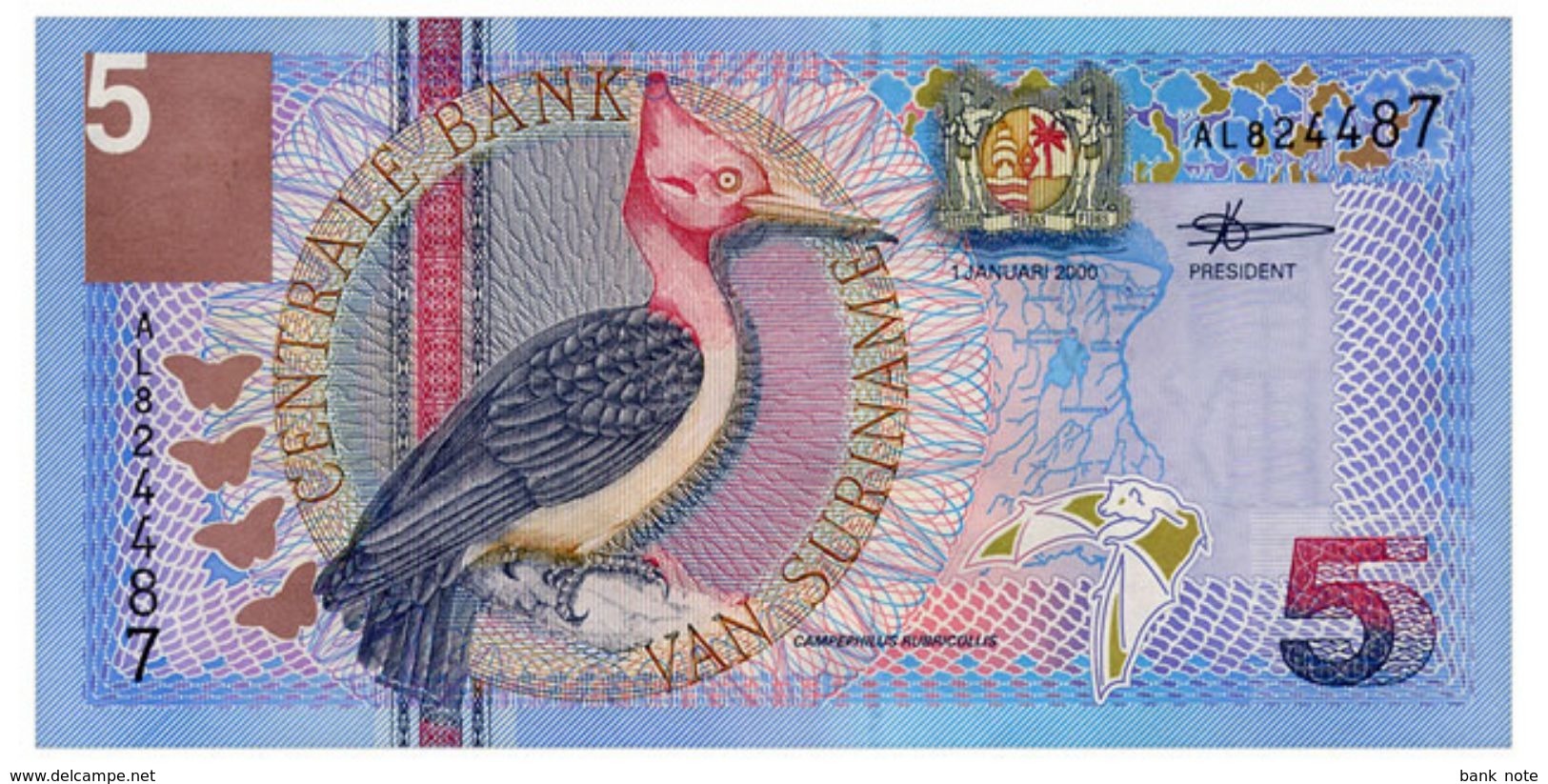 SURINAME 5 GULDEN 2000 Pick 146 Unc - Surinam