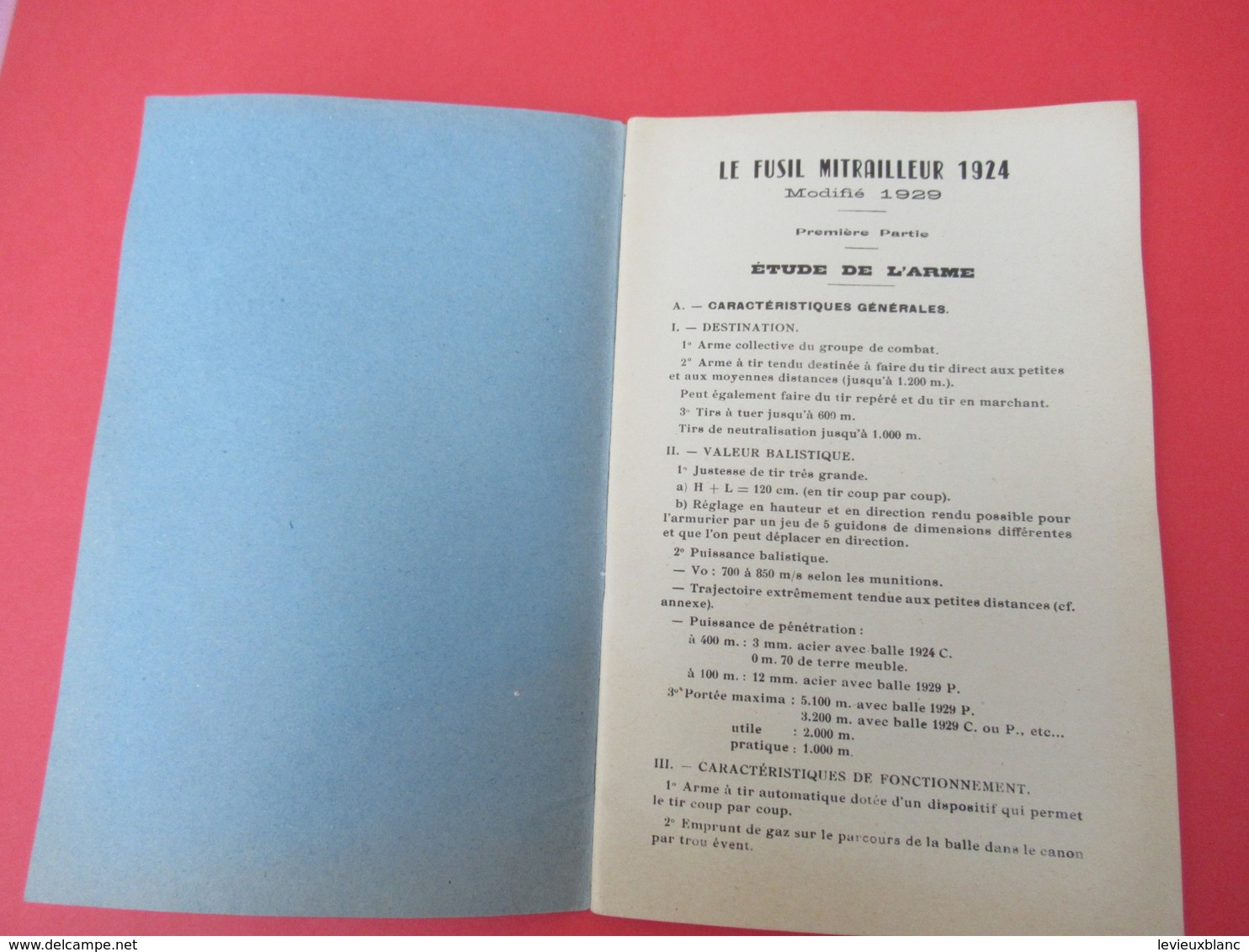 Livret/Ecole d'application de l'Infanterie/Fusil-Mitrailleur Mle 1924/modifié 1929/ Armement et Tir/ 1958    VPN195