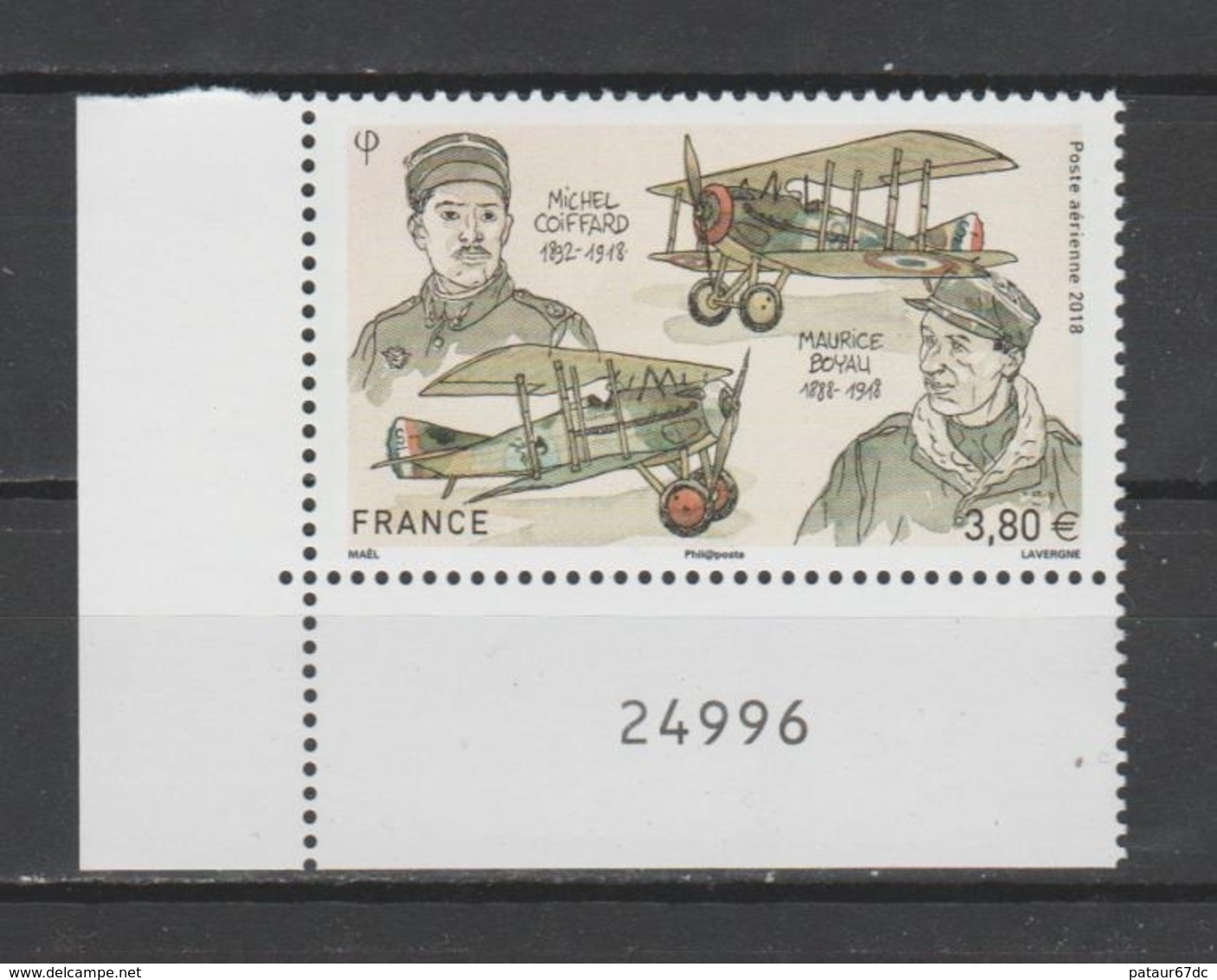 FRANCE / 2018 / Y&T PA N° 82 ** : Coiffard & Boyau (de Feuille) X 1 CdF Avec N° De Feuille - Gomme D'origine Intacte - 1960-.... Postfris