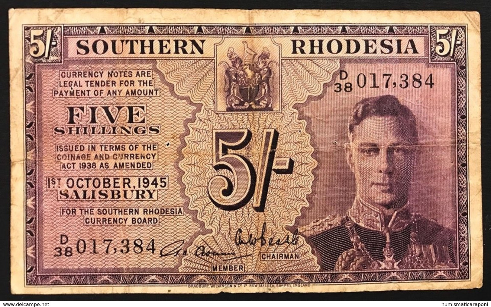 SOUTHERN RHODESIA King George VI 5 Shillings P8b 1945 Forellini Little Holes Lotto 2732 - Rhodesia