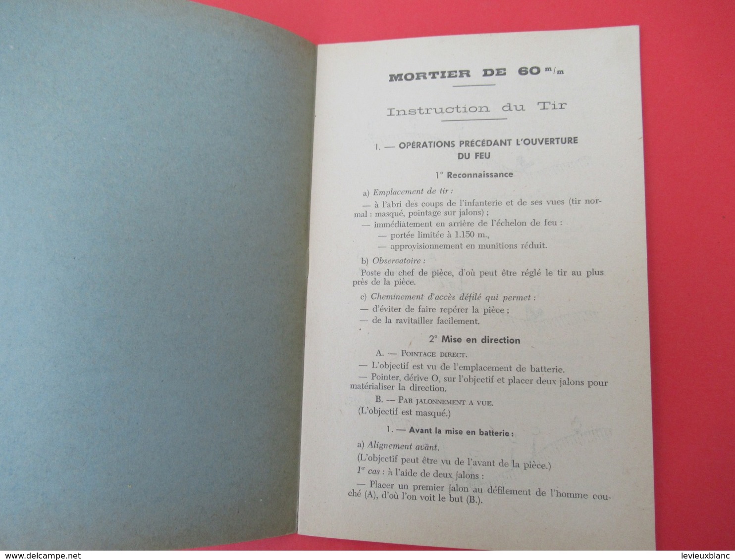 Livret/Ecole D'application De L'Infanterie/Mortier De 60 Mm Instruction Du Tir/ 1956   VPN201 - Frans