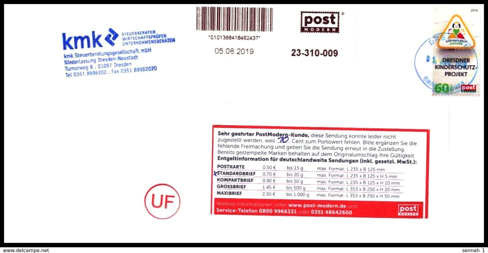 Bund / Post Modern [01129 Dresden]: 'Nachgebühr - Portoerhöhung, 2019' / 'Postage Due' - Privados & Locales