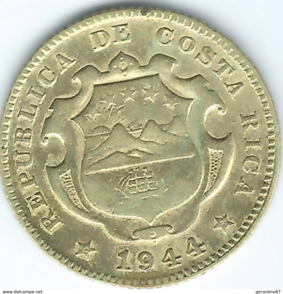 Costa Rica - 1944 - 25 Centimos (KM181) Brass Coin - Costa Rica