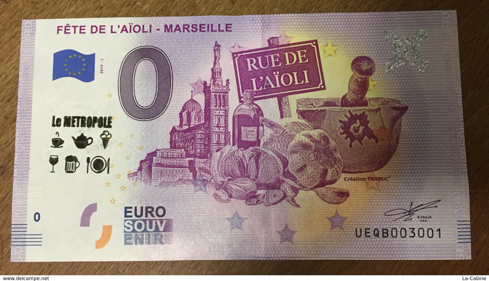 13 MARSEILLE FÊTE DE L'AÏOLI & TAMPON 7 BILLET 0 EURO SOUVENIR 2019 ZERO 0 EURO SCHEIN PAPER MONEY BANK NOTE BANKNOTE - Autres & Non Classés