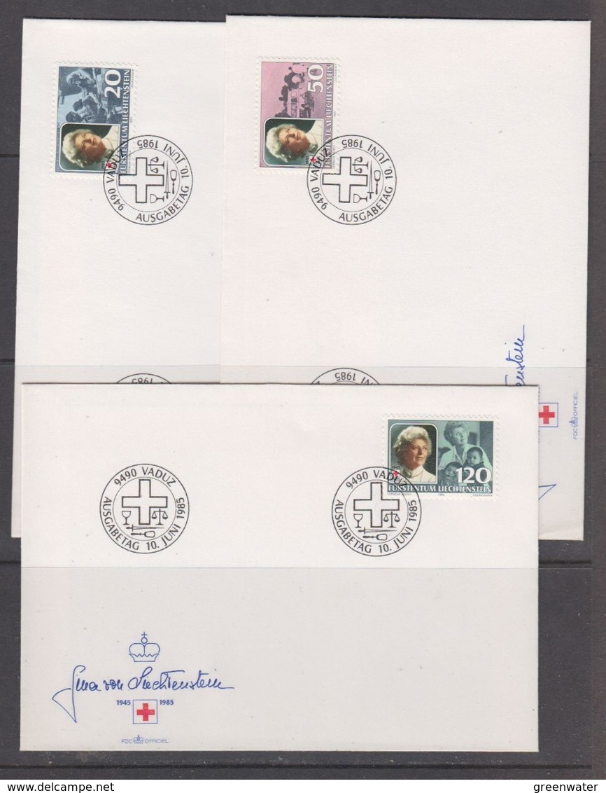 Liechtenstein 1985 Red Cross / Fürstin Gina 3v 3 FDC (44529) - FDC