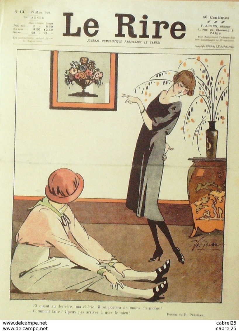 REVUE "LE RIRE"-1919- 13-Dessin PREJELAN GERVESE VION ROUSSAU LEANDRE,NOB - 1900 - 1949