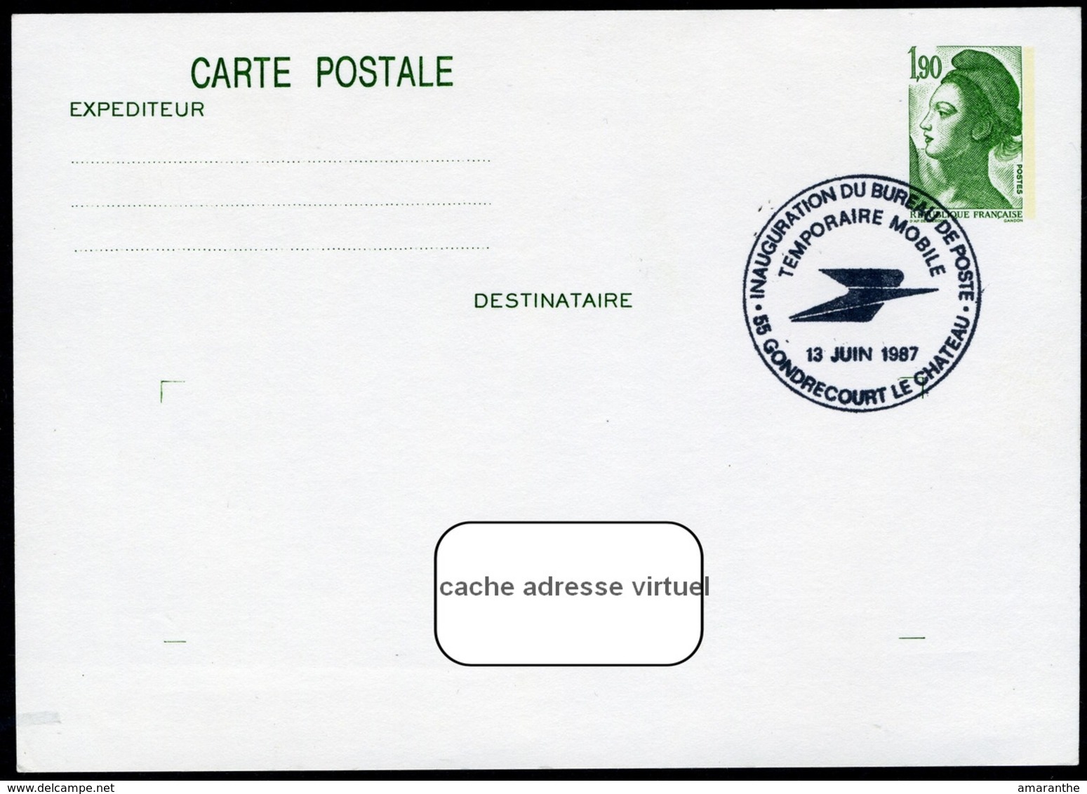 Type Liberté 1f90 - Cachet Illustré "Inauguration Du Bureau De Poste"  Gondrecourt-le-Château (55) 1987 - Cartes Postales Types Et TSC (avant 1995)