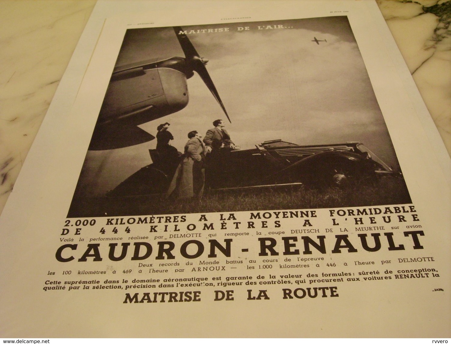 ANCIENNE PUBLICITE MAITRISE DE L AIR ET DE LA ROUTE CAUDRON  RENAULT 1935 - Cars