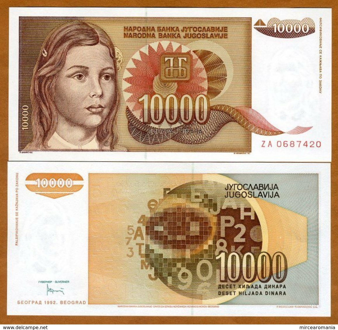 IUGOSLAVIA – 10 000 DINARA – 1992 – UNC - Yugoslavia