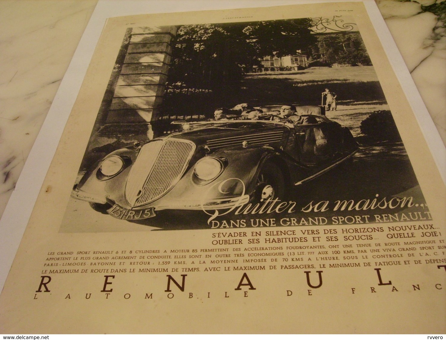 ANCIENNE PUBLICITE QUITTEZ SA MAISON VOITURE  RENAULT 1935 - Voitures