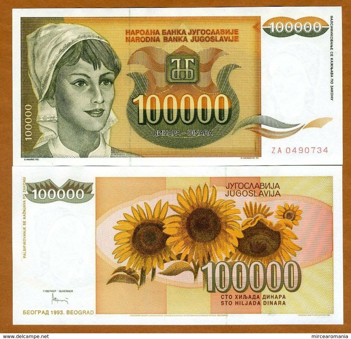 IUGOSLAVIA – 100 000 DINARA – 1993 – UNC - Yougoslavie
