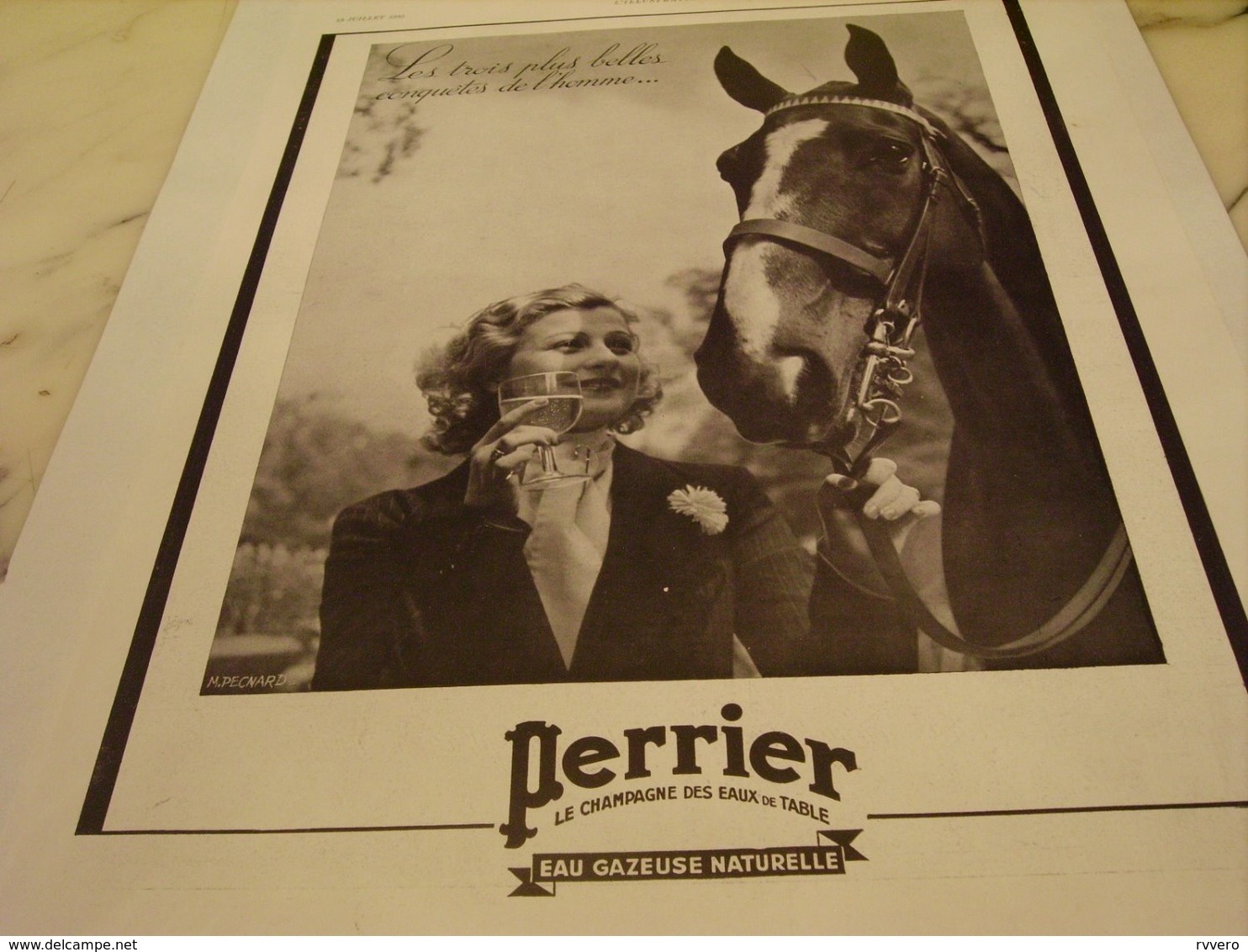 ANCIENNE PUBLICITE LES 3 PLUS BELLE CONQUETES  PERRIER 1935 - Perrier