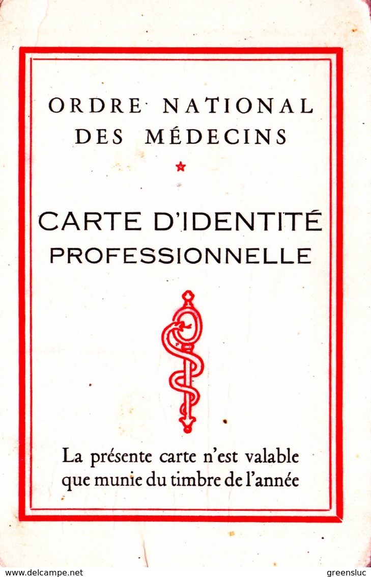 CARTE IDENTITE PROFESSIONNELLE ORDRE NATIONAL DES MEDECINS AUDE 1972 - Autres & Non Classés