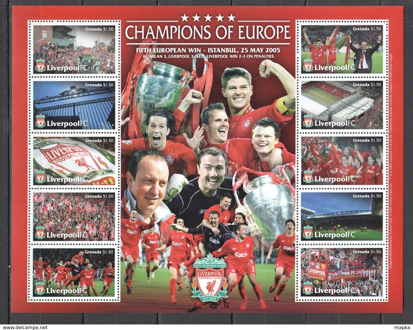 X879 2005 GRENADA SPORTS FOOTBALL LIVERPOOL UEFA CHAMPIONS 1SH MNH - Altri & Non Classificati