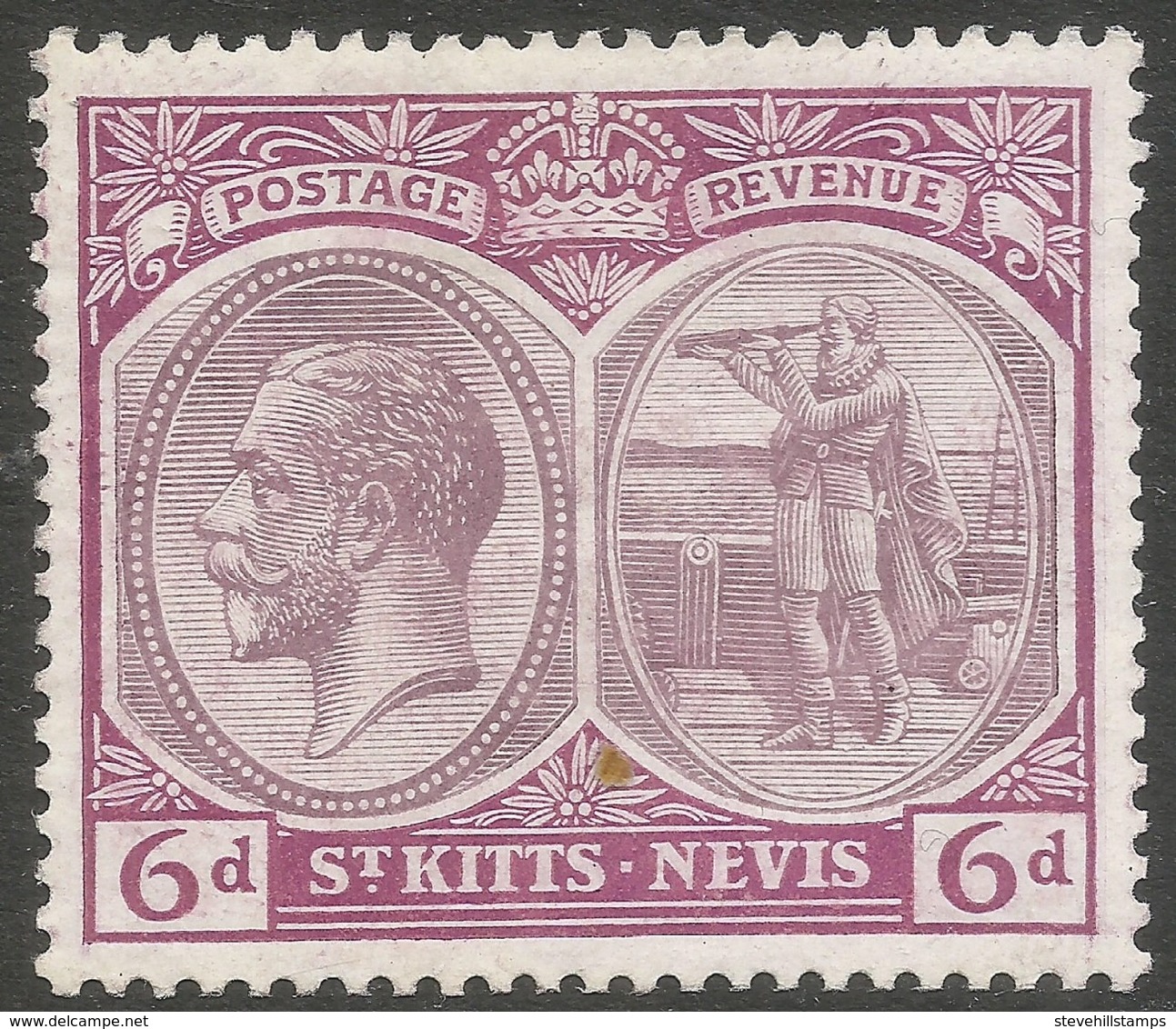 St Kitts-Nevis. 1920-22 KGV. 6d MH. Mult Crown CA W/M SG 30 - San Cristóbal Y Nieves - Anguilla (...-1980)