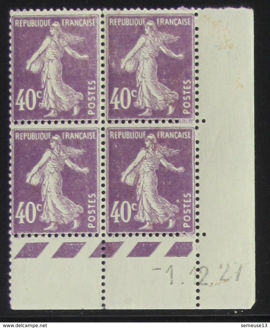 Semeuse 40 C. Violet 236 En Bloc De 4 Coin Daté - Pas Cher - 1906-38 Säerin, Untergrund Glatt