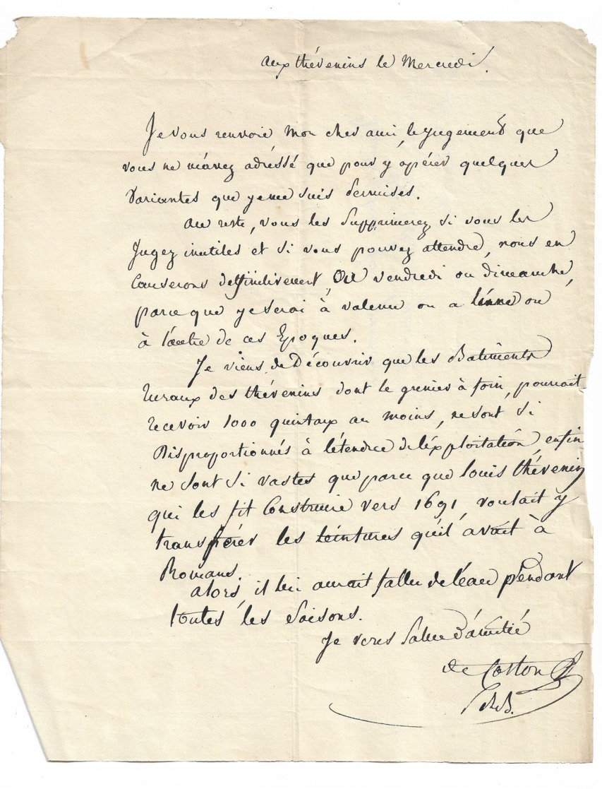 Baron François Gilbert De COSTON Sur Lettre Sd   Sans Doute 1828 ( Voir Autre Autographe Du Même Ds Ma Boutique) - Autres & Non Classés