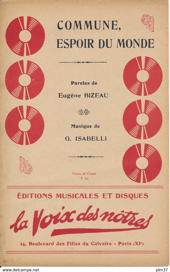 PARTITION - Eugène BIZEAU, G. ISABELLI - Commune, Espoir Du Monde - Scores & Partitions