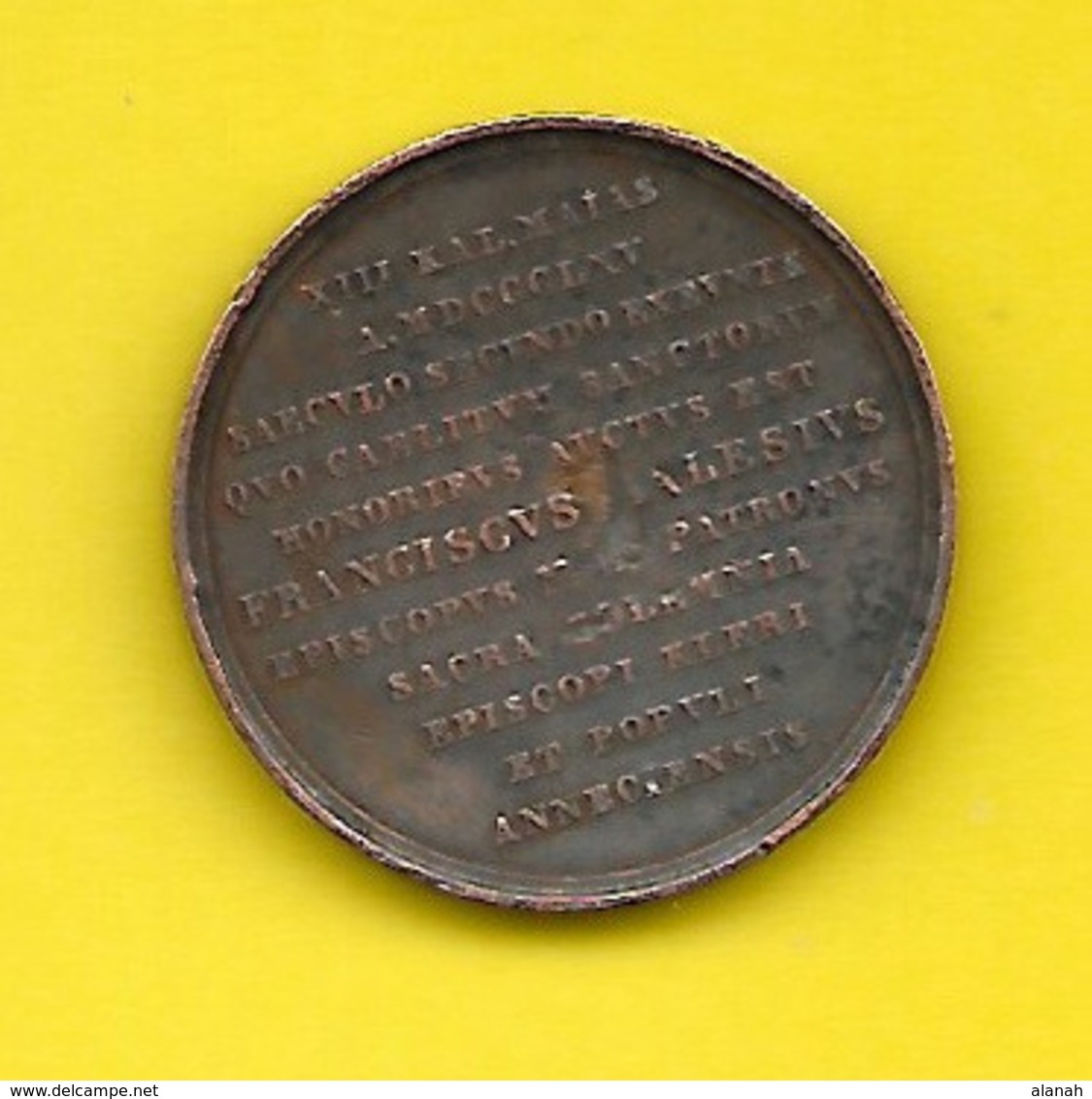 Médaille 1865 "FRANCISCUS SALESIUS" François De Sales Bronze? Dans Son Jus - Religion & Esotérisme