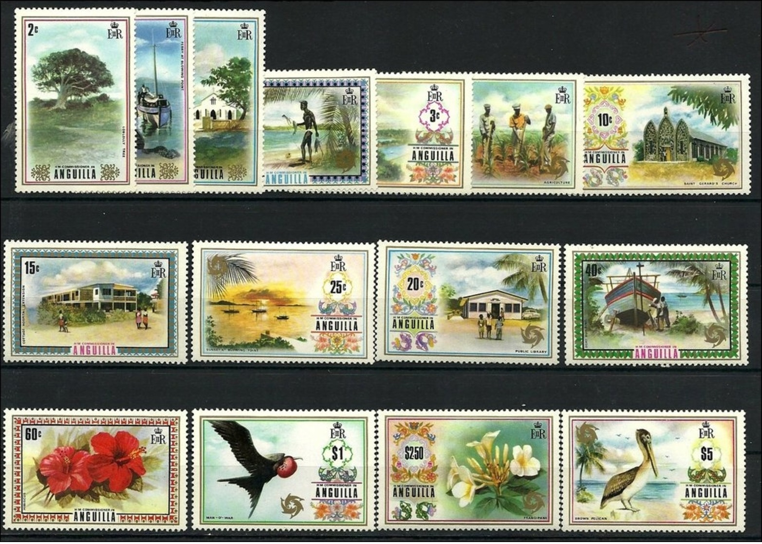 Anguilla 1972, Dauerserie  Landschaften, Vögel, Blumen, Def's Var. Sceneries - Anguilla (1968-...)