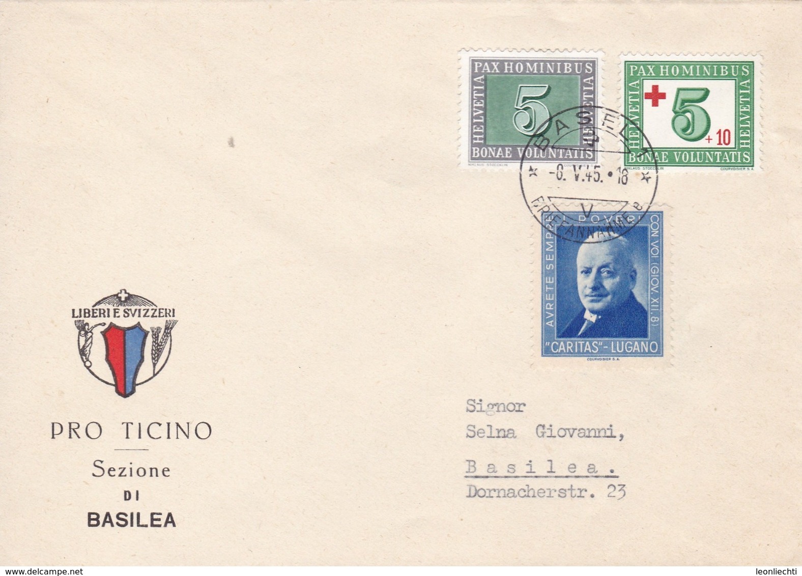 Brief  Mi: 447 + 464 + Caritas Lugano. 464= 1 Tag Vor ET. Pro Ticino Sezione Di Basilea - Lettres & Documents