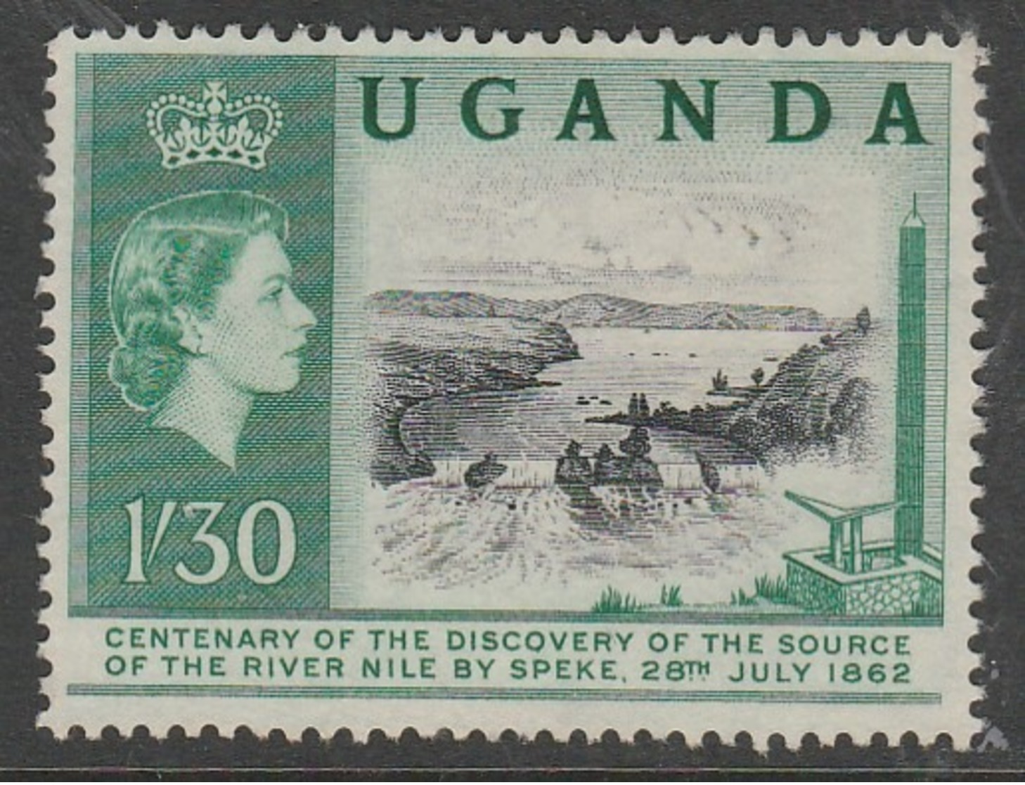 Uganda 1962 The 100th Anniversary Of Speke's Discovery Of Source Of Nile 1/30 Sh Dark Bluish Green/black SW 78 O Used - Uganda (1962-...)