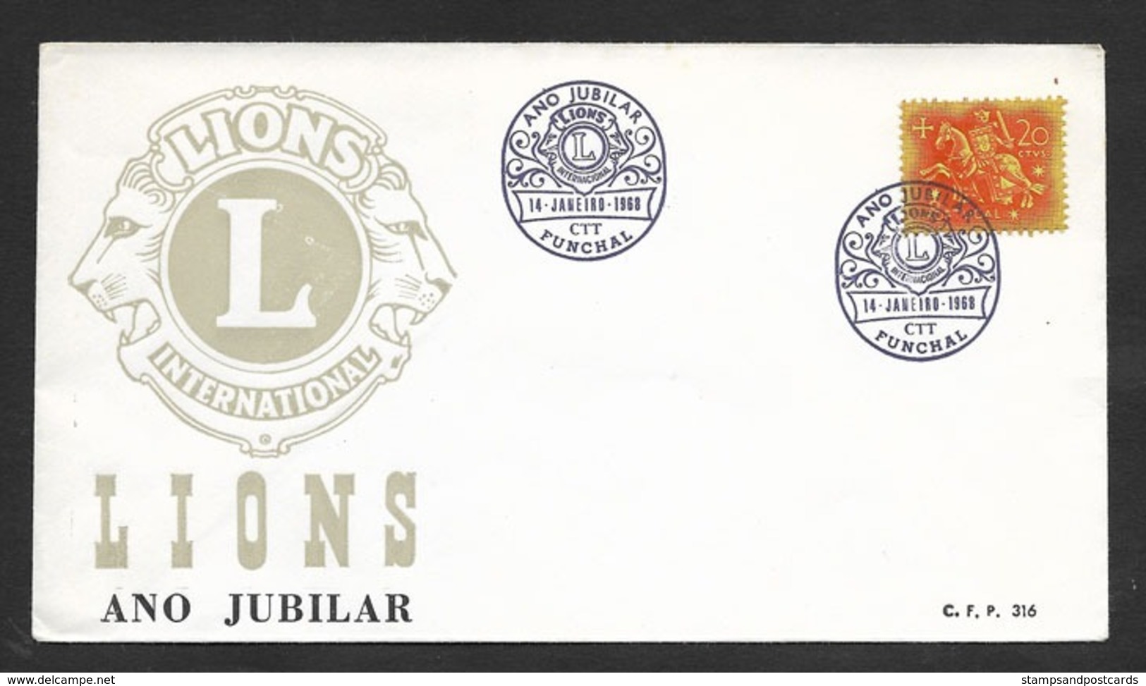 Portugal Cachet Commémoratif Lions Funchal Madère Madeira 1968 Event Postmark Lions Lisbon - Flammes & Oblitérations