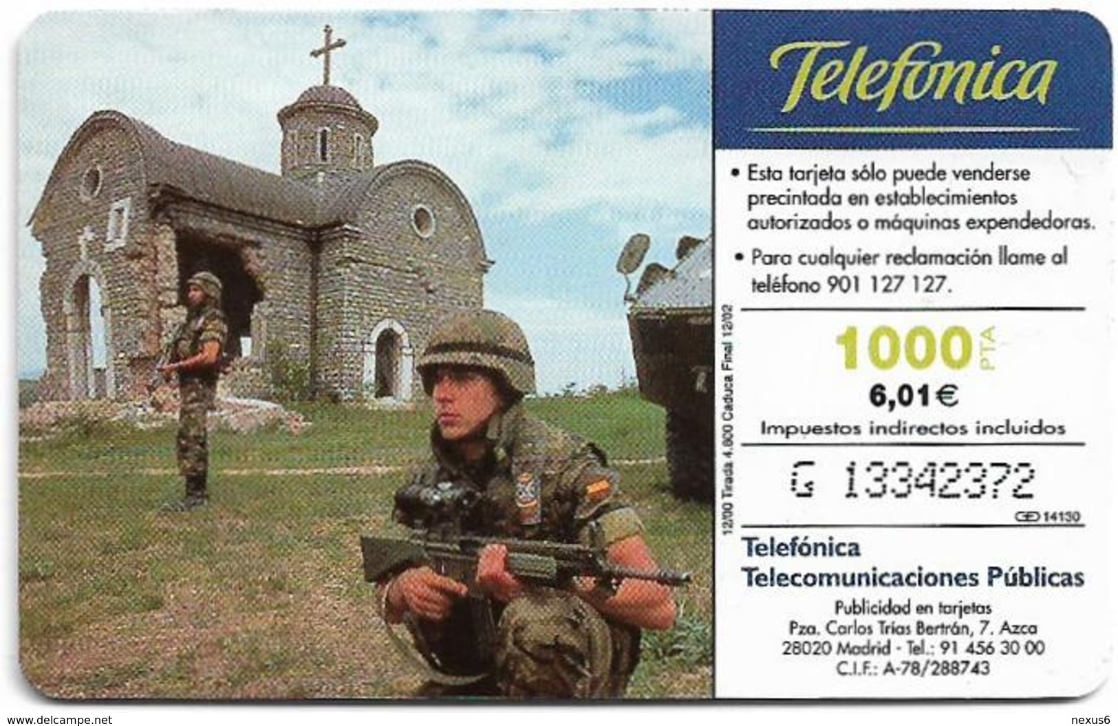 Spain - Telefónica - El Ejercito Espanol En Bosnia - CP-200 - 12.2000, 4.800ex, Used - Commémoratives Publicitaires