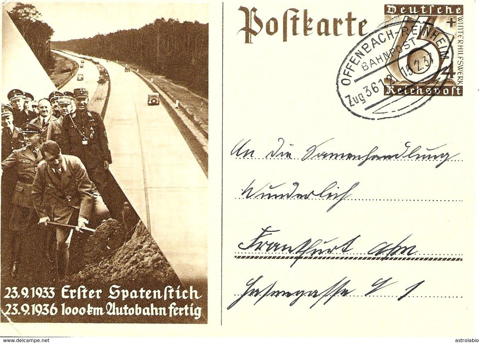 Bahnpost Offenbach-Reinheim 1937 Sur Entier Postal Illustre, Ambulant. - Maschinenstempel (EMA)