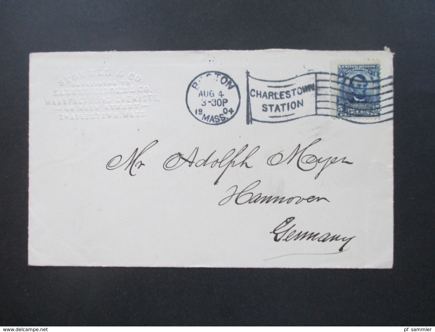 USA 1904 Brief Von Stowell & Co Manufacturing Chemists Charlstow Mass. - Hannover Mit Flaggenstempel - Storia Postale