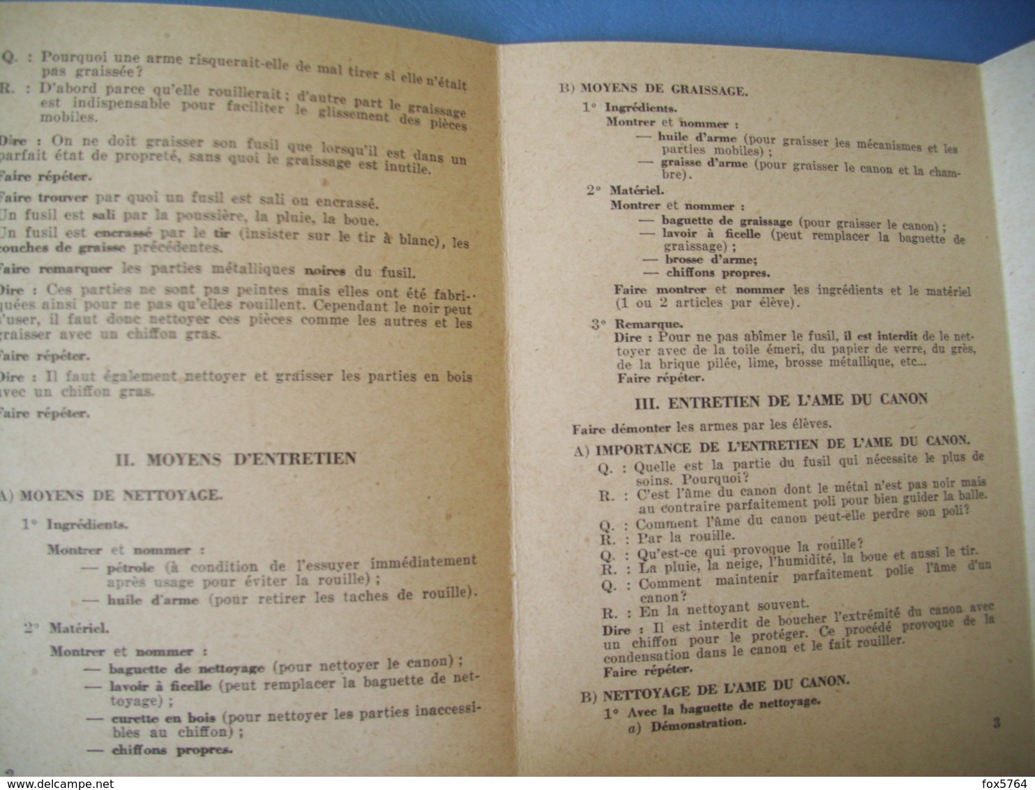 FICHE FCB / TTA 140 / FUSIL GARANT US M1 / ENTRETIEN DE L'ARME / 1956 - France