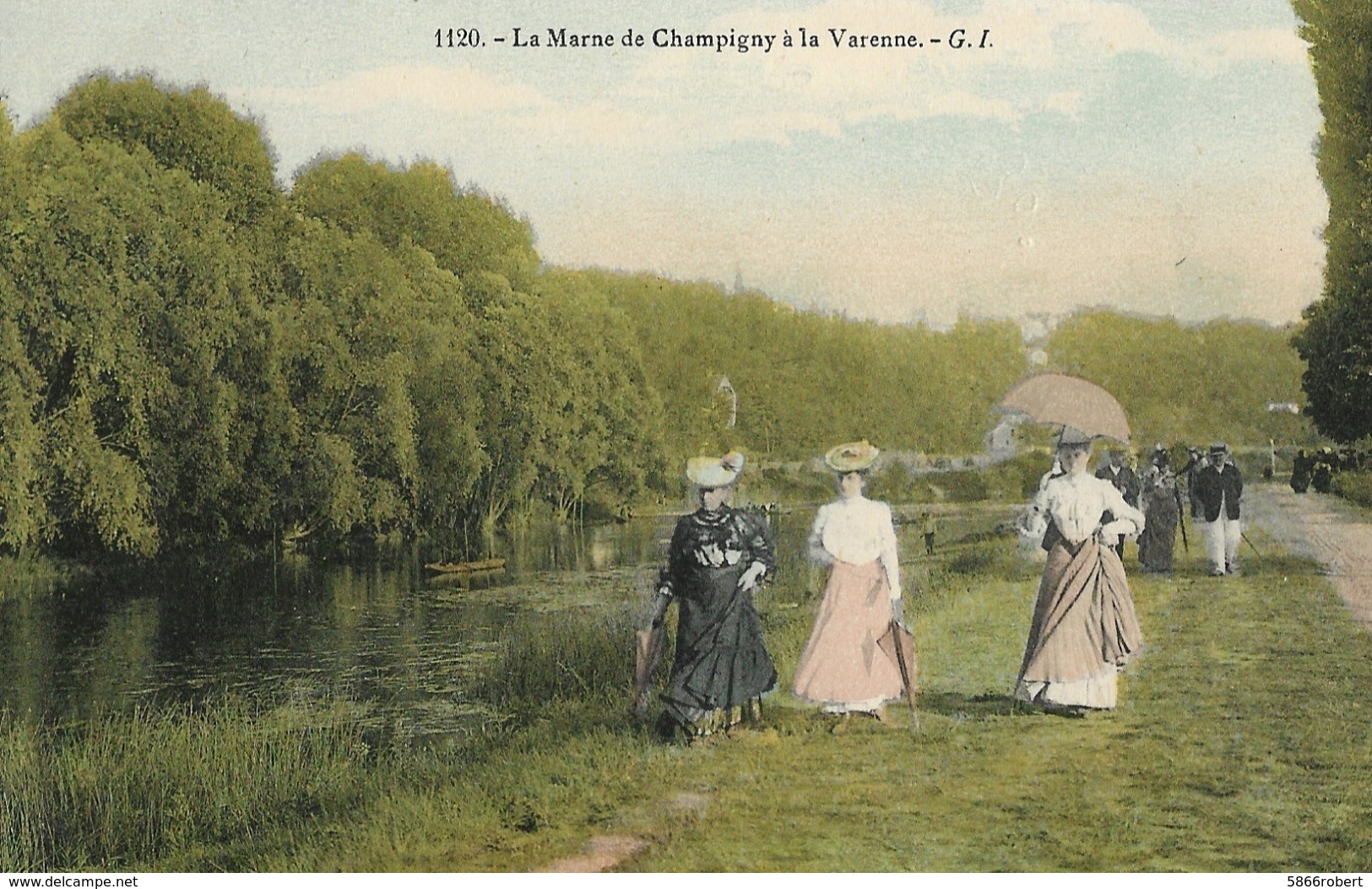 CARTE POSTALE ORIGINALE ANCIENNE COULEUR  : LA MARNE DE CHAMPIGNY A LA VARENNE  ANIMEE MARNE (51) - Champigny