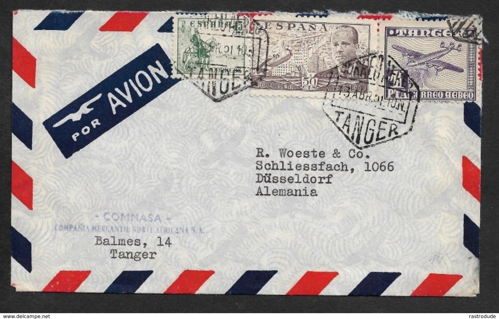 1951 - ESPAÑA / TANGER (Marruecos) - Franqueo Mixto - Correo Aereo A ALEMANIA - Brieven En Documenten