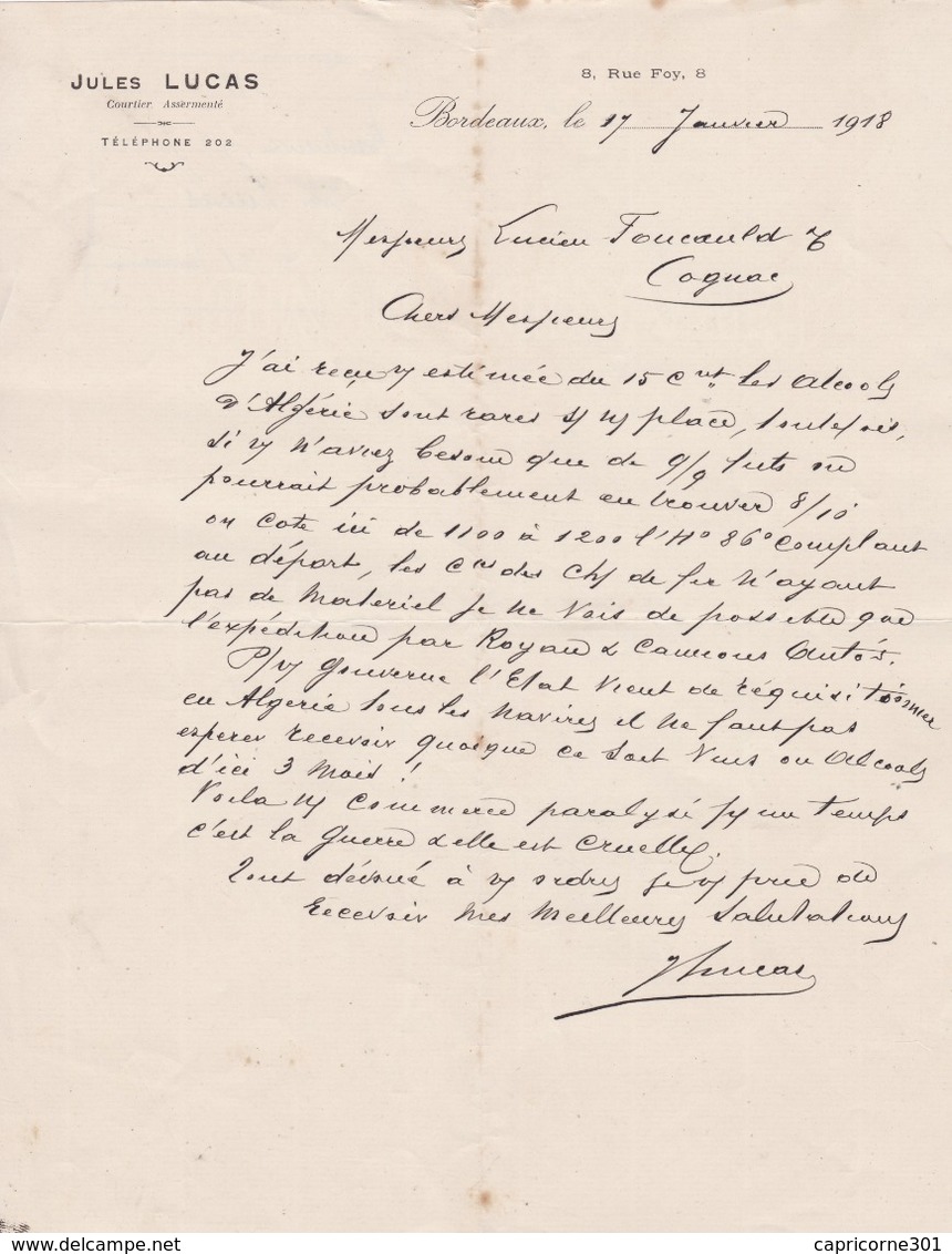 33 Bordeaux Jules Lucas Courrier  Pour Foucauld à  Cognac 1949 - 1900 – 1949