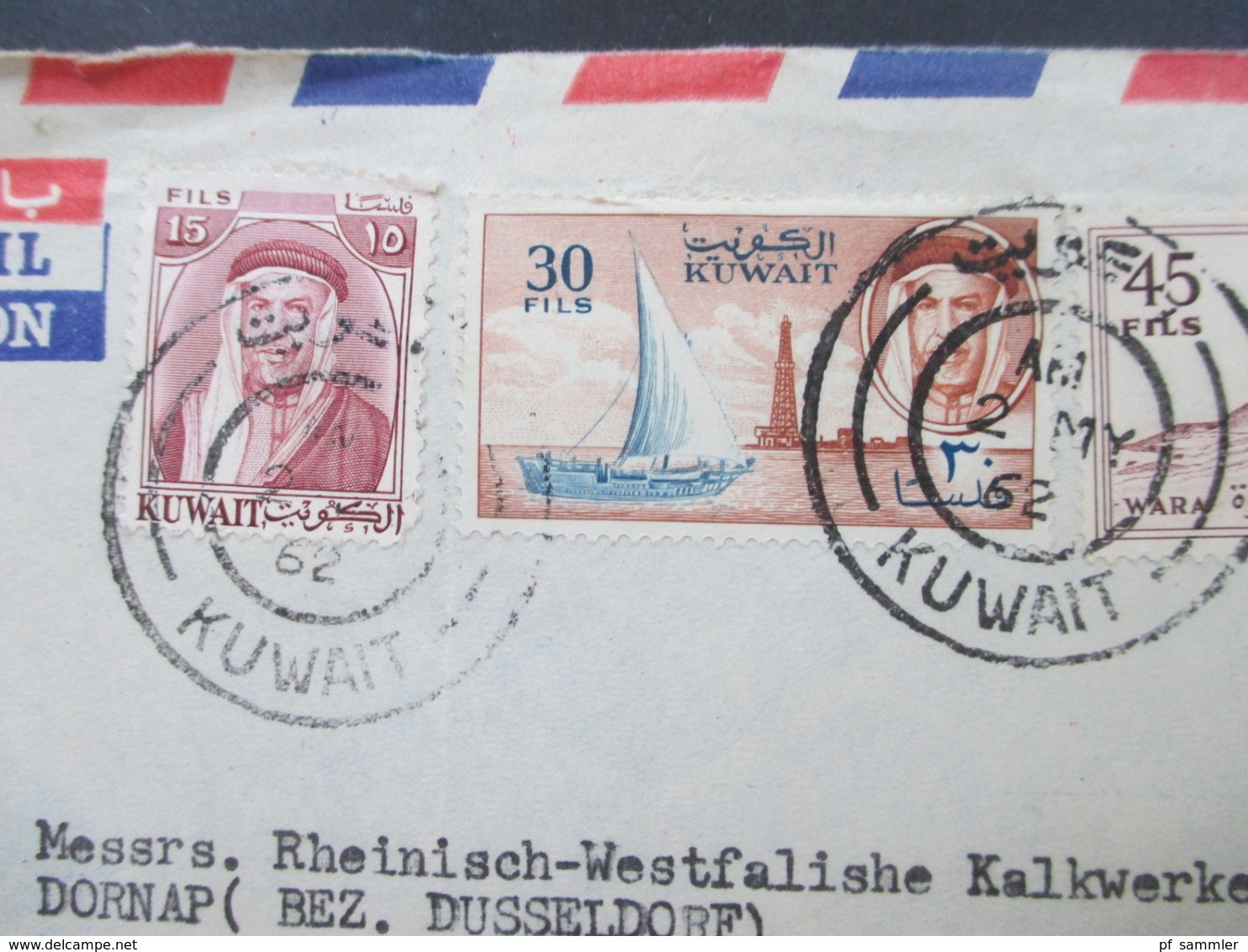 Kuwait 1962 Luftpost Beleg Kuwait - Kalkwerke Dornap (Bez. Düsseldorf) Yousuf Hamad Almeer Kuwait Arabia - Kuwait