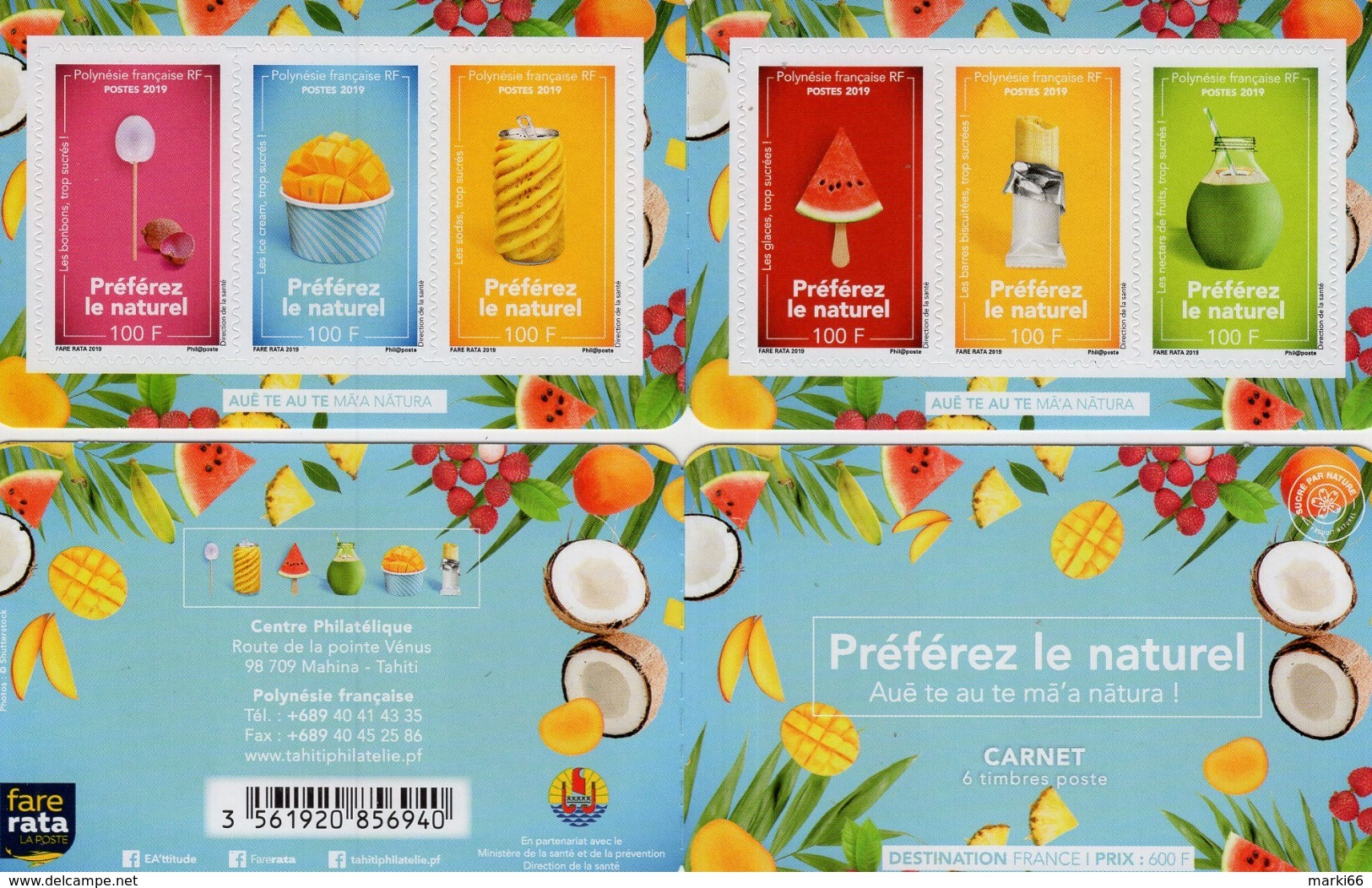 French Polynesia - 2019 - Choose Natural - Fruit Desserts - Mint Self-adhesive Stamp Booklet - Unused Stamps