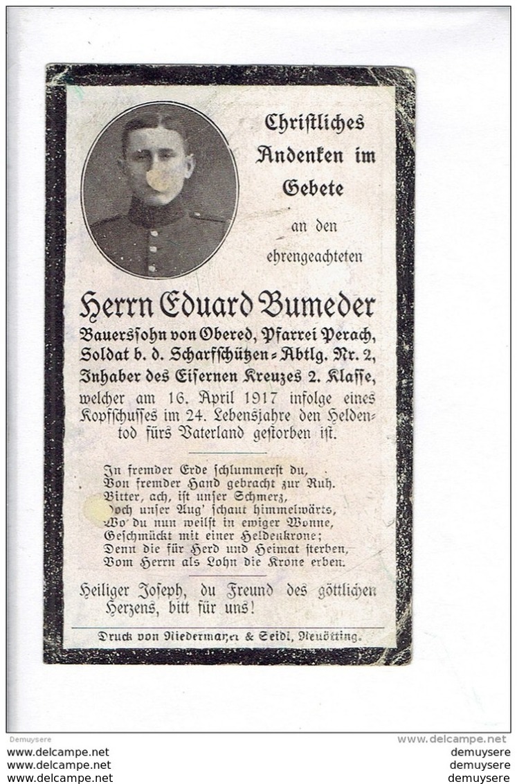 019 - STERBEBILD -  HERNN EDUARD BUMEDER   - Gefallen 1917 - Santini