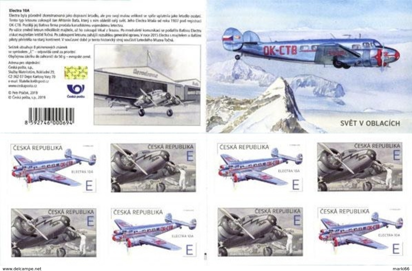 Czech Republic - 2019 - The World In Clouds - Electra 10A Airplane - Mint Self-adhesive Stamp Booklet With Hologram - Ungebraucht