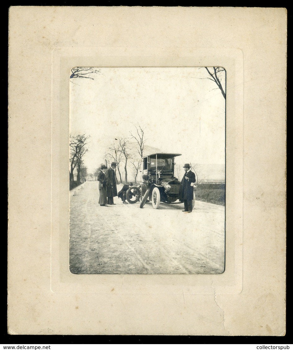 1910 Cca. Kerékcsere, Automobil, Régi Fotó Képméret : 10*7,5 Cm - Andere & Zonder Classificatie