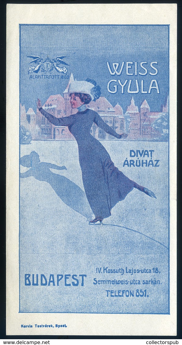 SZÁMOLÓ CÉDULA  Régi Reklám Grafika , Weiss Gyula Divatáruház  /  BAR TAB Vintage Adv. Graphics  Gyula Weiss Fashion Sto - Publicités