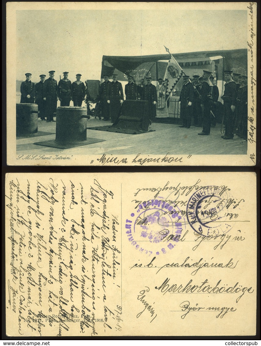 K.u.K. Haditengerészet, I.VH 1916. Képeslap S.M.S. Szent István Bélyegzéssel  /  K.u.K. NAVY WW I. 1916 Vintage Pic. P.c - Used Stamps