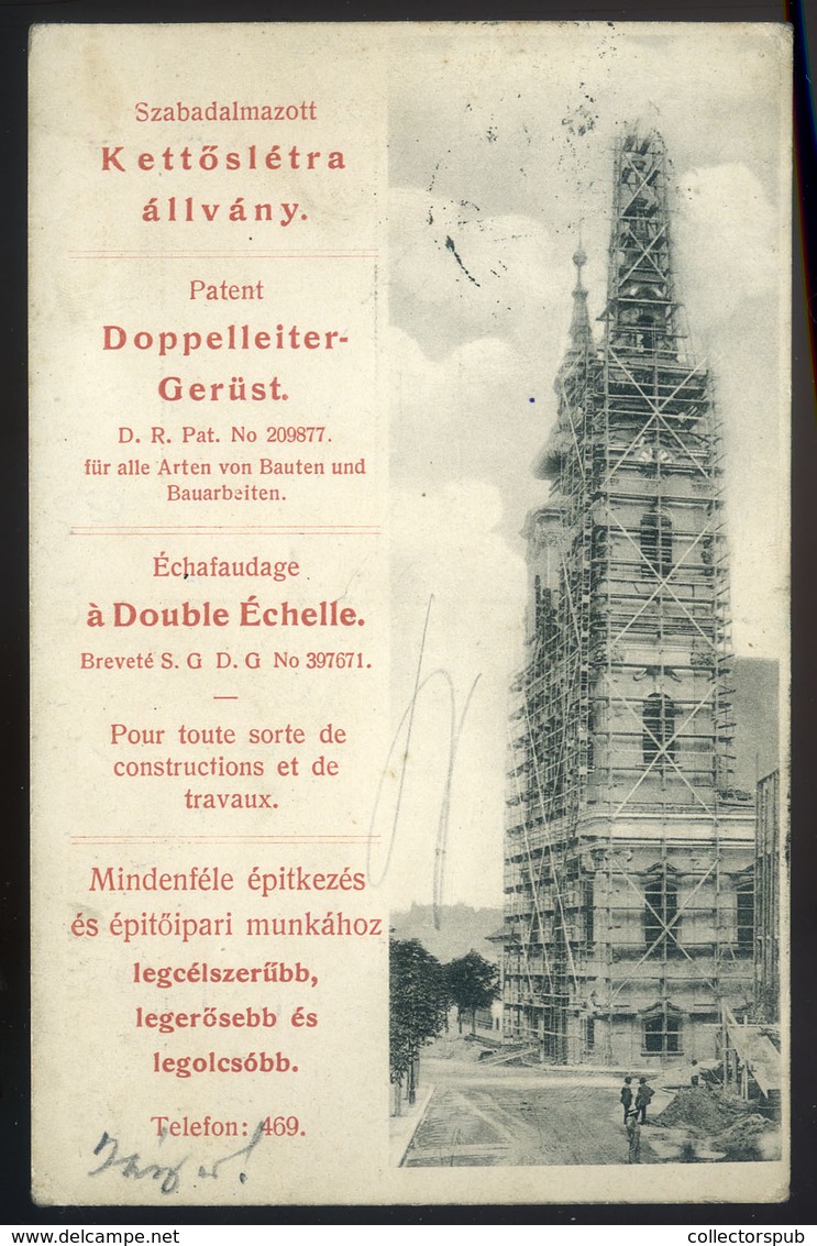 BUDAPEST 1909. Kettőslétra állvány, Ritka Reklám Képeslap  /  Double Ladder Scaffold Rare Adv. Vintage Pic. P.card - Hungary