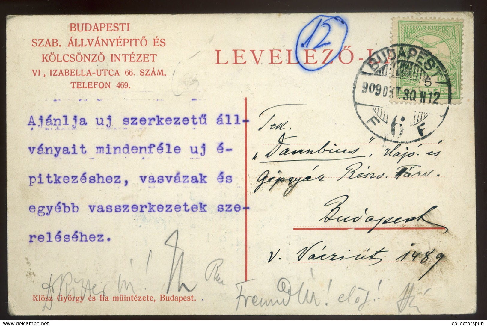 BUDAPEST 1909. Kettőslétra állvány, Ritka Reklám Képeslap  /  Double Ladder Scaffold Rare Adv. Vintage Pic. P.card - Hongarije