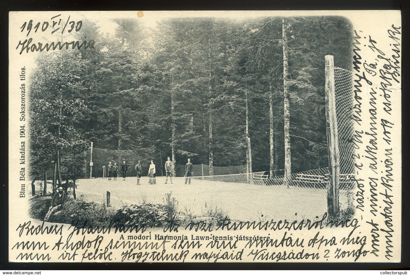 MODOR HARMÓNIA 1910. Teniszpálya, Régi Képeslap  /  Tennis Court Vintage Pic. P.card - Hungary